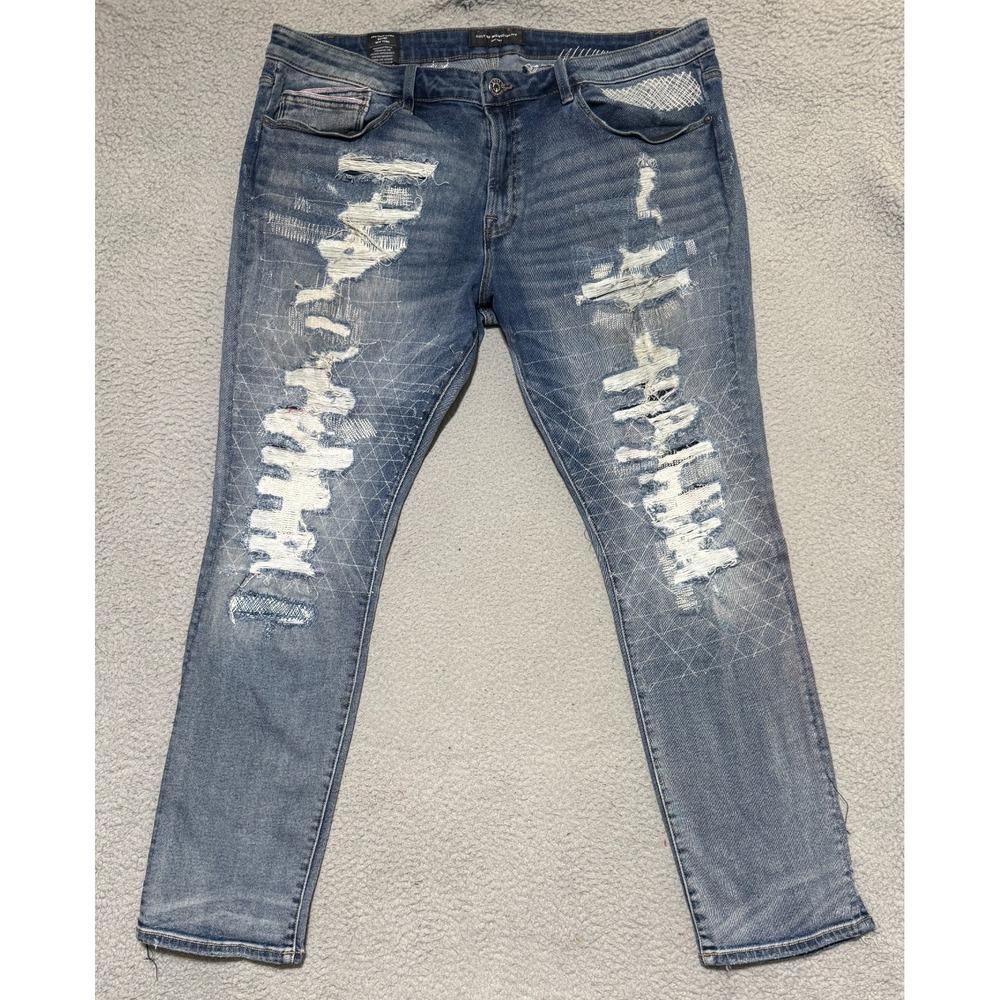 Cult Of Individuality Rocker Slim Jeans Mens size 42x33 Distressed Medium Wash